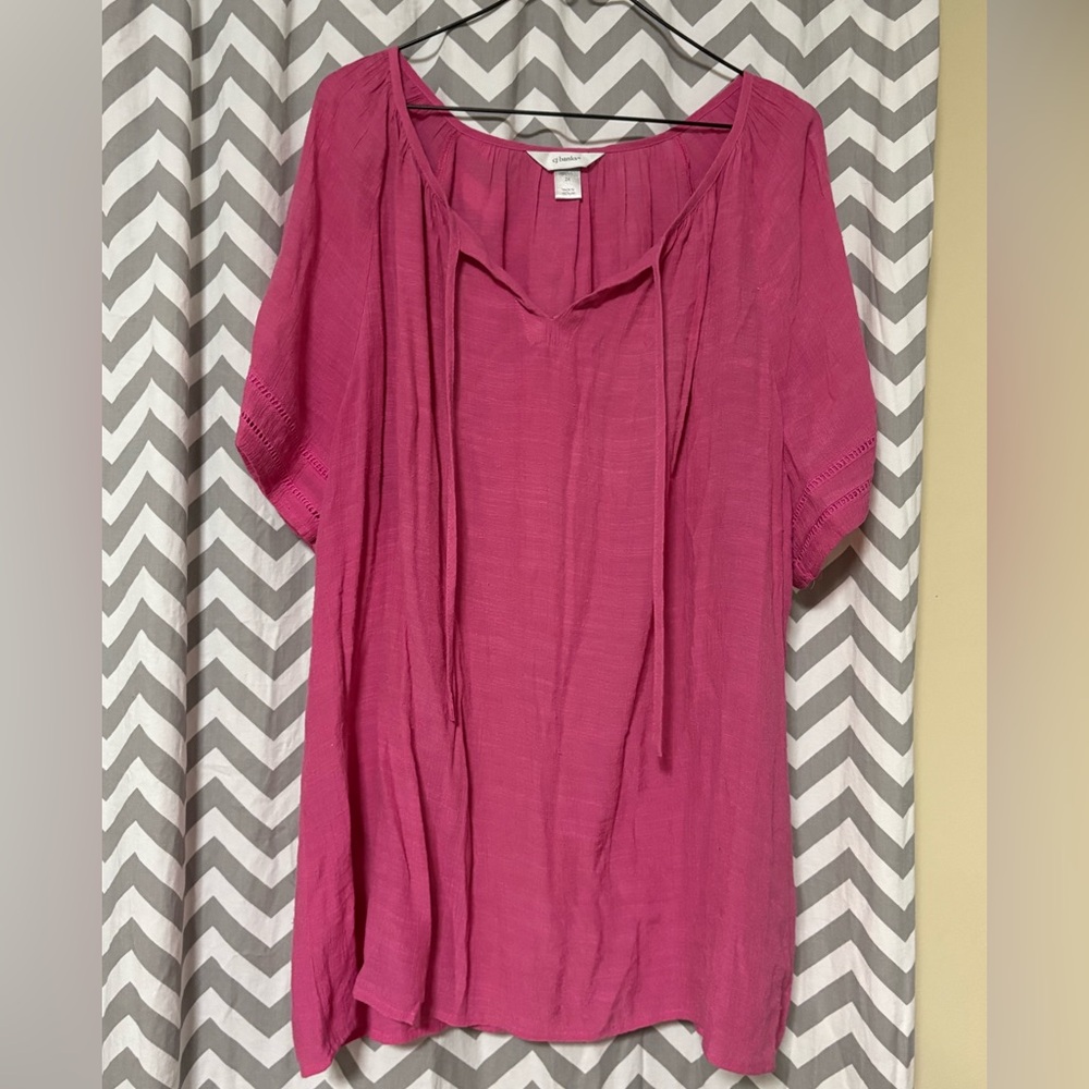 CJ Banks Hot Pink Textured Blouse Top